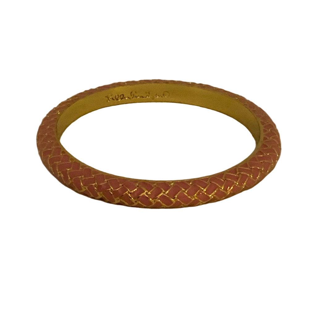 Lilly Pulitzer Basket Case Weave Pink Coral Gold Enamel Bangle Bracelet EUC